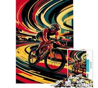 Adults 1000 Piece Jigsaw Puzzle Cyclist in Motion Abstract Art Difficult And Challenge Family Activities Practical Game for Age 14+ Game (38x26cm)