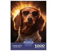Adults 1000 Piece Jigsaw Puzzle Dachshund Cool Sunglasses Puzzles for Adults Fun Games Perfect Decoration Parent-child Interaction 52x38cm/1000pcs