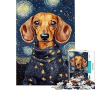 Adults 1000 Piece Jigsaw Puzzle Dachshund Starry Night Jigsaw 1000 Pieces Educational Games Secret Santa Gifts Staycation Kill Time (Size 38x52cm)