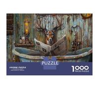 Adults 1000 Piece Jigsaw Puzzle Deer Reading Newspaper in Bathtub Puzzles for Adults Fun Games Perfect Decoration Parent-child Interaction 70x50cm/1000pcs