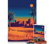 Adults 1000 Piece Jigsaw Puzzle Desert Oasis Night Scene Illustration Precise Edge Art Mind Challenge Toy Quiet Game Time Christmas Fun Gift (38x52cm)