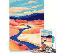Adults 1000 Piece Jigsaw Puzzle Desert River Mountains Boho Minimalist Art Illustration Smooth Cut Art Smart Brain Activity Leisure Time Fun Xmas Decor Gift (38x26cm)