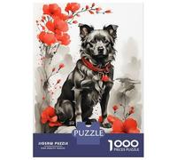 Adults 1000 Piece Jigsaw Puzzle Dog Ink Japanese Style Puzzles for Adults Brain Teaser Game Perfect Decoration Birthday And Unique Gifts 70x50cm/1000pcs