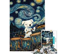 Adults 1000 Piece Jigsaw Puzzle Dog Playing Drums Starry Night Adult Jigsaw Puzzle Fun Games Presents for Women Difficult And Challenge (Size 50x75cm)