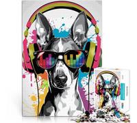Adults 1000 Piece Jigsaw Puzzle Dog with Headphones and Sunglasses DIY-Spielzeug Verbessern Sie das Gedächtnis38x26cm