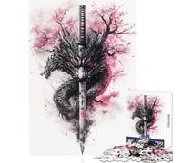 Adults 1000 Piece Jigsaw Puzzle Dragon Ancient Katana DIY Toys Secret Santa Gifts Practical Game Improving Love between Couples Size 50x75cm