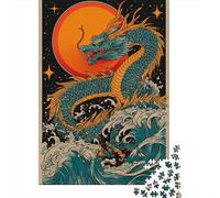 Adults 1000 Piece Jigsaw Puzzle Dragon Waves Art Print Jigsaws for Adults Fun Games Wall Decoration Unique Gifts for Birthday And Christmas 52x38cm/1000pcs