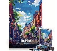 Adults 1000 Piece Jigsaw Puzzle Dublin, Ireland Street View Illustration Premium Cut Fun Problem Solve Fun Chill Game Play Birthday Game Gift (38x26cm)
