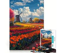 Adults 1000 Piece Jigsaw Puzzle Dutch Tulips Pixel Art Smooth Cut Art Smart Brain Activity Leisure Time Fun Xmas Decor Gift (38x26cm)