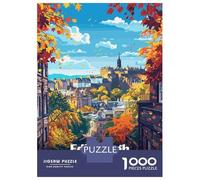 Adults 1000 Piece Jigsaw Puzzle Edinburgh Scotland Autumn Cityscape Illustration Puzzles for Adults Brain Teaser Game Perfect Decoration Birthday And Unique Gifts 52x38cm/1000pcs