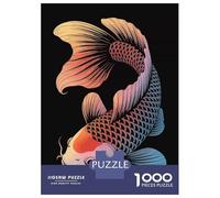 Adults 1000 Piece Jigsaw Puzzle Elegant Koi Fish Illustration on Black Puzzles for Adults Fun Games Perfect Decoration Parent-child Interaction 70x50cm/1000pcs