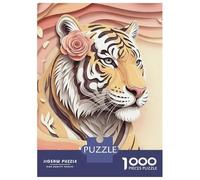 Adults 1000 Piece Jigsaw Puzzle Elegant Tiger with Rose Jigsaw for Adults Brain Teaser Game Staycation Kill Time Parent-child Interaction 38x26cm/1000pcs