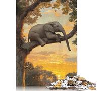 Adults 1000 Piece Jigsaw Puzzle Elephant in Tree at Sunset Wooden Puzzles for Teenagers Gifts for Adults Teenagers Age 12+ 1000pcs (75x50cm)
