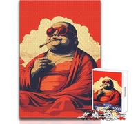 Adults 1000 Piece Jigsaw Puzzle Fat Buddha Smokes A Joint Ideal for Cozy Downtime Fine Precision Die Cut Play Toy Size 50x75cm