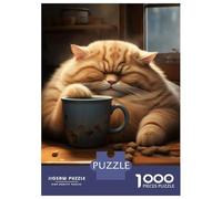 Adults 1000 Piece Jigsaw Puzzle Fat Coffee Cat Animal Jigsaw Puzzle Brain Teaser Game Presents for Women Difficult And Challenge 38x26cm/1000pcs