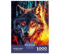 Adults 1000 Piece Jigsaw Puzzle Fiery Wolf in A Dark Forest Jigsaw for Adults Brain Teaser Game Staycation Kill Time Parent-child Interaction 70x50cm/1000pcs