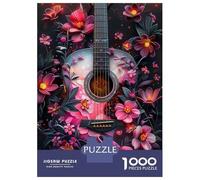 Adults 1000 Piece Jigsaw Puzzle Floral Acoustic Guitar Puzzles for Adults Fun Games Perfect Decoration Parent-child Interaction 38x26cm/1000pcs