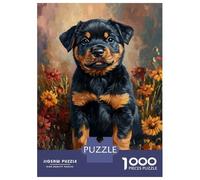 Adults 1000 Piece Jigsaw Puzzle Floral Rottweiler Puppy Jigsaw Puzzle Brain Teaser Game Wall Art Unique Gifts for Birthday And Christmas 38x26cm/1000pcs