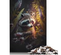 Adults 1000 Piece Jigsaw Puzzle Forest Flowers Raccoon Wooden Puzzles for Adults Educational Game for Adult Teenagers 1000pcs (75x50cm)
