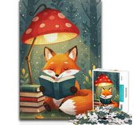 Adults 1000 Piece Jigsaw Puzzle Fox Reading Book Under Mushroom Lamp Challenging Game Toys For Family Fun Educational Toy (size 38x52cm)