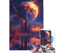 Adults 1000 Piece Jigsaw Puzzle Futuristic City Moon Fun at Home Activities, Difficult Challenge Home Decoration Toys for And 14 Years And over (38x52cm)