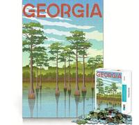 Adults 1000 Piece Jigsaw Puzzle Georgia Cypress Trees Smooth Cut Art Smart Brain Activity Leisure Time Fun Xmas Decor Gift (38x52cm)