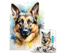 Adults 1000 Piece Jigsaw Puzzle German Shepherd Watercolor Toy Intellectual Game Impossible Game Learning Educational Secret Santa Gifts (Size 50x75cm)