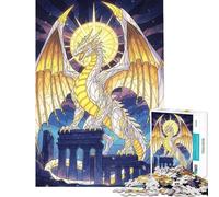 Adults 1000 Piece Jigsaw Puzzle Golden And White Dragon on Ruins Adult Jigsaw Puzzle Fun Games Presents for Women Difficult And Challenge (Size 38x52cm)