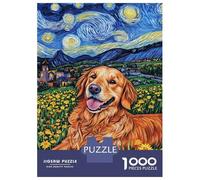 Adults 1000 Piece Jigsaw Puzzle Golden Dog in Starry Field Puzzles for Adults Fun Games Perfect Decoration Parent-child Interaction 70x50cm/1000pcs