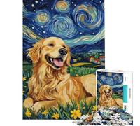 Adults 1000 Piece Jigsaw Puzzle Golden Dog Starry Night Jigsaw 1000 Pieces Educational Games Secret Santa Gifts Staycation Kill Time (Size 38x52cm)
