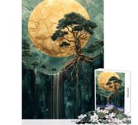 Adults 1000 Piece Jigsaw Puzzle Golden Waterfall Bonsai Tree Awesome Textured Toy Wall Decor Great Gifts And Toys Relax Games with Fully Interlocking Randomly Shaped Pieces Size 38x52cm