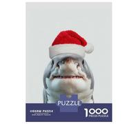 Adults 1000 Piece Jigsaw Puzzle Great White Shark with Santa Hat Puzzles for Adults Toy Wall Decor Difficult Hard Difficult And Challenge 52x38cm/1000pcs