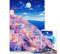 Adults 1000 Piece Jigsaw Puzzle Greece Moon Night Art Smooth Cut Art Smart Brain Activity Leisure Time Fun Xmas Decor Gift (38x52cm)
