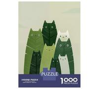 Adults 1000 Piece Jigsaw Puzzle Green Cats Illustration Jigsaw Puzzle Brain Teaser Game Presents for Women Difficult And Challenge 52x38cm/1000pcs