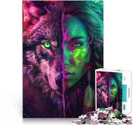 Adults 1000 Piece Jigsaw Puzzle Green Neon American Wolf Lernspiele DIY Spielzeug Künstlersammlung, Bildende Kunst38x26cm