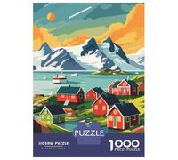 Adults 1000 Piece Jigsaw Puzzle Greenland Village Landscape Puzzles for Adults Fun Games Perfect Decoration Parent-child Interaction 70x50cm/1000pcs