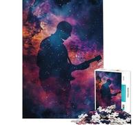 Adults 1000 Piece Jigsaw Puzzle Guitarist Galaxy Silhouett Difficult And Challenge Family Activities Practical Game for Age 14+ Game (38x52cm)
