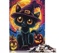 Adults 1000 Piece Jigsaw Puzzle Halloween Witch Cat Wooden Puzzles for Adults Educational Game for Adult Teenagers 1000pcs (75x50cm)