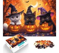Adults 1000 Piece Jigsaw Puzzle Halloween Witch Cats Spielzeug für die ganze Familie einzigartiges Herausforderungsspiel38x26cm
