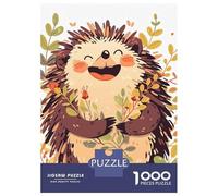 Adults 1000 Piece Jigsaw Puzzle Happy Hedgehog with Flowers Illustration Jigsaw Puzzle Brain Teaser Game Presents for Women Difficult And Challenge 38x26cm/1000pcs