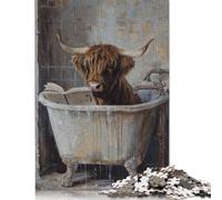 Adults 1000 Piece Jigsaw Puzzle Highland Cow Bathtub Book Wooden Puzzles for Adults Educational Game for Adult Teenagers 1000pcs (75x50cm)