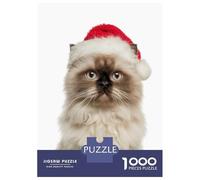 Adults 1000 Piece Jigsaw Puzzle Himalayan Cat with Santa Hat Portrait Jigsaws for Adults Brain Teaser Game But Fun And Humorous Difficult And Challenge 52x38cm/1000pcs