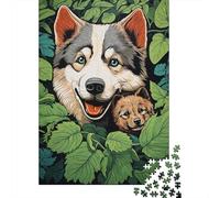 Adults 1000 Piece Jigsaw Puzzle Husky And Pomeranian in Nature Jigsaws for Adults Fun Games Wall Decoration Unique Gifts for Birthday And Christmas 52x38cm/1000pcs