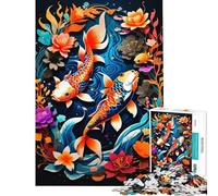 Adults 1000 Piece Jigsaw Puzzle Illustrati Koi Fish Jigsaws for Adults Fun Games Analysis And Logic Parent-child Interaction (Size 38x26cm)