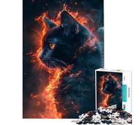 Adults 1000 Piece Jigsaw Puzzle Inferno Fire Cat Practical Game Addictive Toys to Cultivate Patience Gifts Birthday Stress Reliever (Size 75x50cm)