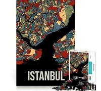 Adults 1000 Piece Jigsaw Puzzle Istanbul Earthtone Turkey City Map Art Smooth Cut Art Smart Brain Activity Leisure Time Fun Xmas Decor Gift (38x26cm)