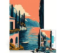 Adults 1000 Piece Jigsaw Puzzle Italian Lakeside Villa Minimalist Art Smooth Cut Art Smart Brain Activity Leisure Time Fun Xmas Decor Gift (50x75cm)
