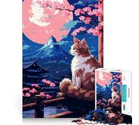 Adults 1000 Piece Jigsaw Puzzle Japan Cat Sakura Pixel Art Smooth Cut Art Smart Brain Activity Leisure Time Fun Xmas Decor Gift (38x26cm)