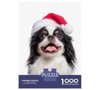 Adults 1000 Piece Jigsaw Puzzle Japanese Chin Dog with Santa Hat Jigsaws for Adults Brain Teaser Game But Fun And Humorous Difficult And Challenge 70x50cm/1000pcs
