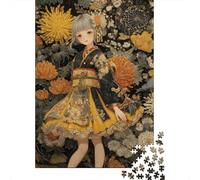 Adults 1000 Piece Jigsaw Puzzle Japanese Floral Kimono Art Jigsaws for Adults Fun Games Wall Decoration Unique Gifts for Birthday And Christmas 70x50cm/1000pcs